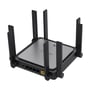Reyee Gigabit Mesh WiFi6 router i sort, med fokus på bagsiden der viser 4 LAN-porte, 1 WAN-port og diverse stik.