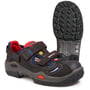 Jalas sikkerhedssandal 3820R Respiro S1 i sort nubuk og tekstil med blå meshdetaljer og røde velcrostropper.