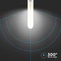 Grafisk illustration der viser lysspredningsvinklen på 300 grader for V-TAC LED pæren.
