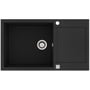 Lavabo Saturn 860 komposit køkkenvask i sort med praktisk bakke og krom afløb, klar til nedfældning i bordpladen.
