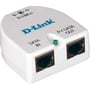 D-Link PoE-injektor med to porte mærket DATA IN og P+DATA OUT samt en grøn statusindikator.