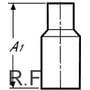Teknisk tegning af Viega reduktionsnippel/muffe med dimensioner angivet som A1 og R.F.
