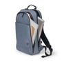 Dicota Eco Backpack Slim MOTION 13 - 14.1" rygsækken har en åben lomme med en laptop og en notesbog synlig.