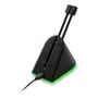 Bagfra set Deltaco Gaming mouse bungee, med kabeludgang og et hint af grøn RGB-lys ved basen.