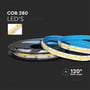 Detaljeret billede af V-TAC COB 280 LED strip med 120 graders spredning på sort baggrund.