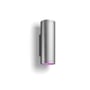 Philips Hue Appear udendørs væglampe i børstet aluminium set forfra med cylindrisk form og lilla lysåbning nederst.