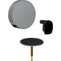 Geberit indløbsgarniture Split Ø52 mm i blankforkromet finish, viser betjeningsroset, bundventil og luftindblander.