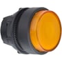 Schneider Electric ZB5 lampetrykhoved i orange med ophøjet trykflade og 22 mm diameter, vist fra siden.
