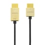 Deltaco HDMI-kabel på 5 meter set forfra med guldfarvede stik mærket HDMI og TV samt sorte kabler.