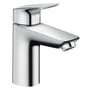 Hansgrohe Logis 100 håndvaskarmatur i krom med 1-greb og løft-op bundventil, isoleret på hvid baggrund.