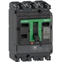 Schneider Electric ComPacT NSX100H maksimalafbryder, 3-polet, vist forfra med grøn afbryderhåndtag og tydelig mærkning.