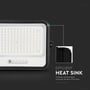 Close-up af V-TAC 300W LED projektør, der fremhæver dens effektive køleplade (heat sink) og dens funktion til at forlænge levetiden.