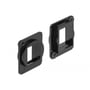 Demonstration af Delock Keystone holder i sort plast, vist som to separate dele klar til samling.