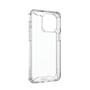 Urban Armor Gear Plyo Ice cover til iPhone 15 Pro Max, vist fra siden, fremviser det klare TPU-materiale og beskyttende kanter.
