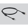 Sort USB-kabel med standard USB-A og USB-B stik, vist på grå baggrund.