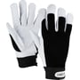 Et par hvide og sorte Worker Comfort 2310 teknikerhandsker i str. 10, fremstillet af gedeskind og nylon/polyester med velcro-luk.