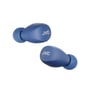 To blå JVC Gumy Mini True Wireless earbuds set fra siden, der viser deres kompakte in-ear design.