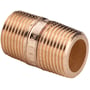 Viega 1" x 120 mm lang nippel af poleret rødgods, viser den kobberlignende farve og gevind fra siden.