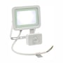SpectrumLED 20 W LED-projektør med sensor, set forfra med lysende, hvidt lysfelt og bevægelsessensor.