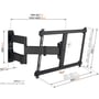 Teknisk tegning af sort TVM 3845 Full Motion+ vægmontering med dimensioner for 55-100 tommer TV.