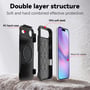 Adskilt 4smarts Defend UltiMag-cover til iPhone Air viser coverets to dele og telefonen mellem dem.