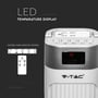 Nærbillede af V-TAC tårnviftens kontrolpanel med LED temperaturdisplay og fjernbetjening.