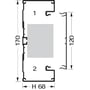 Hager kanalbund BRA70172 teknisk tegning med dimensioner, viser 170mm højde og 68mm dybde, i natureloxeret aluminium.