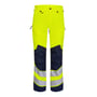 FE Engel stretch arbejdsbukser i High-Vis gul og mørkeblå, str. 100, med reflekser og strategisk placerede lommer.