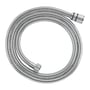 Grohe VitalioFlex QuickFix metalbruseslange i krom, 1500 mm, ligger oprullet med riflet overflade og tilslutninger.