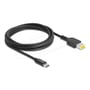 DeLock-ladekabel til bærbar computer, her oprullet med USB-C-stik og gult Lenovo 11,0 x 4,5 mm-stik.