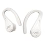 Et par hvide JVC HA-EC25T True Wireless in-ear høretelefoner vist tæt på uden emballage, klar til brug.