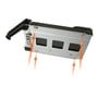 Undersiden af ICY DOCK EZ-Slide Mini Tray MB994TK-B med orange pile, der viser fastgørelse af drevet.
