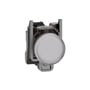 Schneider Electric Harmony Style 4 trykknap med hvid, rund betjeningsknap og LED-indikator, monteret på en sort baggrund.