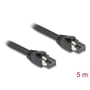 DeLock RJ45-netværkskabel Cat. 8.1 S/FTP på 5 meter, vist tæt på med de sorte RJ45-stik i begge ender.