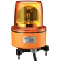 Schneider Electric Harmony XVR Ø130 mm roterende signallampe i orange med tilsluttet kabel og monteringsbeslag.