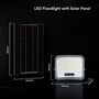 Målskitse af V-TAC solcelle-LED-projektør VT-105W med solpanel og projektør samt målmarkeringer.