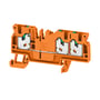 Weidmüller SNAP IN gennemgangsklemme S3C 2.5 OR, orange, med 3 tilslutninger og metalindsatser til 2.5 mm² ledere.