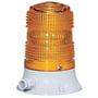 Sirena advarselslampe set fra siden, orange lys og hvid base med kabelindføring, til industriel brug.