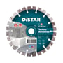 Distar diamantklinge Technic Advanced Ø180mm til tørskæring af beton, granit og belægningssten, vist på mørkeblå baggrund med ikoner.