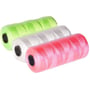 Tre ruller Roliba mursnor i hvid, neon grøn og pink nylon med hvid baggrund, måler 1.2 mm i tykkelsen og 120 meter i længden.