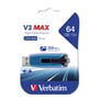 Emballeret Verbatim Store 'n' Go V3 MAX 64GB USB 3.0 hukommelsesnøgle med blå farve og angivelse af 300MB/s overførselshastighed.