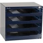 Raaco SafeBox 55 kabinet i antracitgrå med plads til fire CarryLite 55 kasser, vist med teleskopskinner.