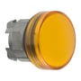 Detaljebillede af Schneider Electric orange lampehoved med Ø22 mm diameter og metalbagside, klar til montering.
