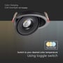 V-TAC 12W COB downlight med 'Color Changing' funktion (CCT Changing) og symboler for 3000K/4000K/6400K.