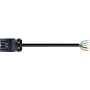 Wieland GST18I5 tilslutningskabel set fra siden med sort hanstik, kabel og fem frie ledere.