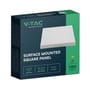 V-TAC LED-loftlampens æske viser den kvadratiske hvide lampe samt oplysninger om 18 W og 1980 lumen.