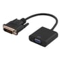 Deltaco sort DVI-D Single Link til VGA-adapter set tættere på, med DVI-stik og blå VGA-port synlige.