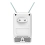 Bagsiden af D-Link E15 AX1500 mesh-rækkeviddeforlængeren viser det integrerede vægstik, ventilationsåbninger og to antenner.