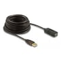 DeLock aktivt USB 2.0-forlængerkabel på 10 meter ligger oprullet med USB-A-hanstik og USB-A-hunstik synlige.