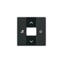 ABB Free-Home tangent til rumtermostat i mat sort med "eco" symbol og op/ned pile, samt power-ikon.